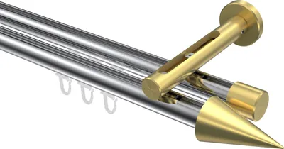 Produktbild von Interdeco Innenlaufstange / Gardinenstange mit Innenlauf Chrom / Messing-Optik, Typ Siteno Savio (Kegel), 20 mm Ø 2-läufig, 440 cm