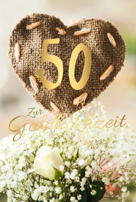 Produktbild von Goldhochzeit 50 Herz Blumen mit Goldfolie Glückwunschkarte mit Umschlag