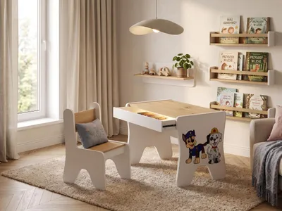 Image de Ensemble de bureau pour enfants Artisan en chêne | Avec chaise d'enfant et tiroir | Ensemble complet de bureau pour garçons et filles