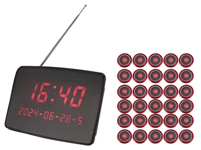 Produktbild von Wireless Calling System 30 Call Buttons 1 Display Receiver IPX4 Waterproof Wireless Pager System for Restaurant Hotel Cafe EU Plug 100‑240V