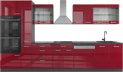 Produktbild von Küchenzeile Vicco R-Line Rot Hochglanz/Anthrazit 350 cm mit Hochschrank, ohne Arbeitsplatte, Model 37657