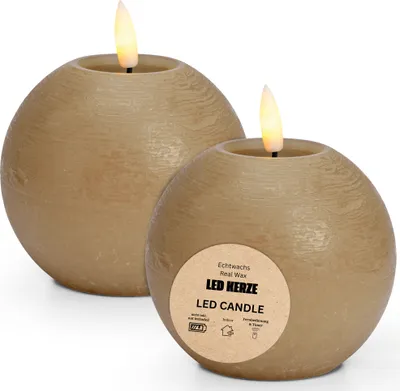Produktbild von LED Kerze Kugeln Set Wachs, Flackernde Flamme, Ø 10x9, Beige