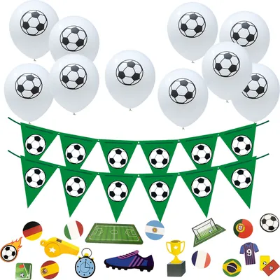Produktbild von Oblique Unique Fußball Deko Set für WM Motto Party Kinder Geburtstag - 10x Ballons + Wimpel Girlande + 18x Konfetti