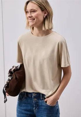 Produktbild von Street One Jerseyshirt 'Basic T-Shirt Crista', A325060, Baumwolle beige, Gr. 36