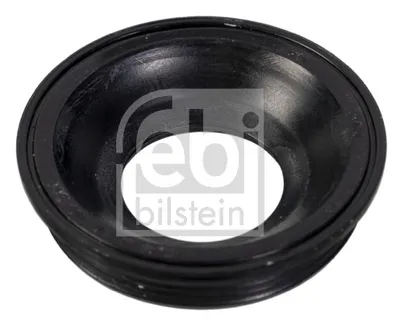 A black rubber gasket with a circular opening, shown from a top-down angle against a white background. The gasket has ribbed outer edges and a funnel-shaped interior.
