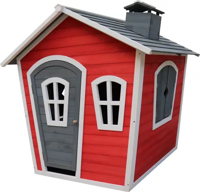 Produktbild von AXI Spielhaus Olaf aus Holz | Outdoor Kinderspielhaus für den Garten in Rot/Grau | Gartenhaus für Kinder mit Fenstern