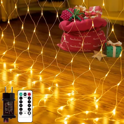 Obrázok produktu pre Vonkajšie osvetlenie, 3 x 2 metre, 200 LED, teplá biela farba, diaľkové ovládanie, časovač, vodotesnosť IP45