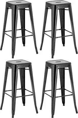 Produktbild von 4-teiliges Barhocker-Set - Hochhocker - Stapelbares Design, platzsparend und langlebig | Farbe: Schwarz