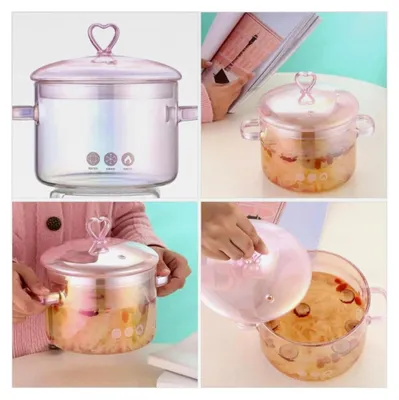 Produktbild von Glas Kochtopf mit Deckel 1,5 l für Induktion und Herd, hitzebeständig, aus Borosilikatglas, geeignet für Suppe, Nudeln und Brei