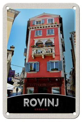 Produktbild von Blechschild Reise 12x18cm Rovinj Kroatien Haus rot Blumen Schild