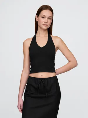 Produktbild von GAP Damen Crop-Top aus Baumwolljersey, V-Ausschnitt, Neckholder, figurbetont, dehnbar, Größe L