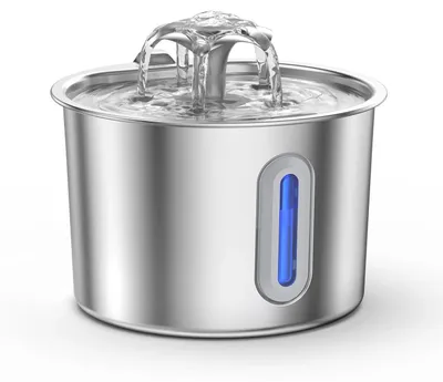 Produktbild von Trinkbrunnen Katze - Automatischer Wasserbrunnen für Katzen und kleine Hunde - 2,2 l Volumen - Edelstahl - Zirkulierendes Trinkwasser - 5 V USB-Betrieb