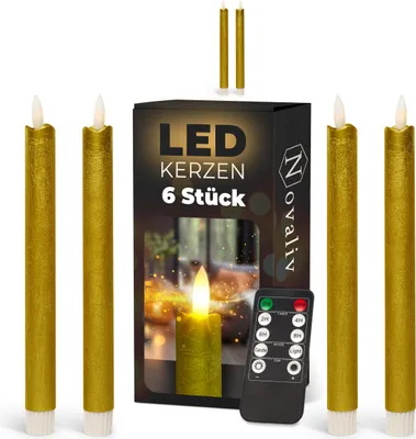 Produktbild von Stabkerzen LED mit Timer GOLD 8 Stück indoor - 6 Stunden - ECHTWACHS 23cm Höhe für Kerzen 2,2cm Durchmesser 2 AAA Batterien notwendig LED Stabkerzen 4er Set GOLD (zwei Mal) bewegliche Flamme Licht