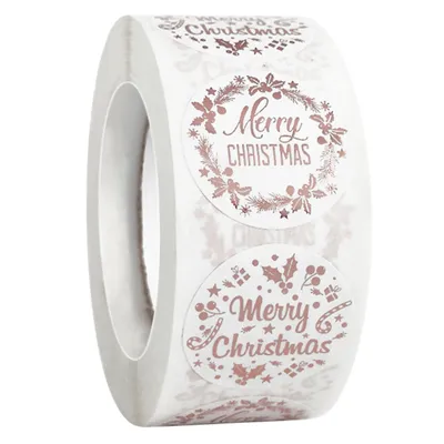 Produktbild von Aufkleber auf Rolle 500 Stk. vergoldet DIY Weihnachtsaufkleber Merry Christmas