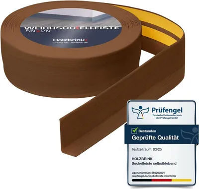 Immagine prodotto di HOLZBRINK Battiscopa adesivo in PVC 50x20mm, 20 m | Bordino per top cucina, zoccolino battiscopa per mobili | Profilo angolare PVC | Colore: rovere scuro