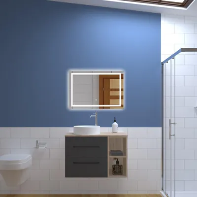 Image de Acezanble Ensemble Meuble Salle de Bain Suspendu avec Lavabo, 79X46X52cm, avec miroir led