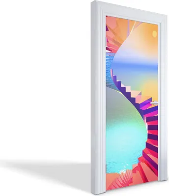 Produktbild von Türdeko Aufkleber Selbstklebende Wandsticker Personalisiert - Treppe zum Himmel - 85 x 205 cm