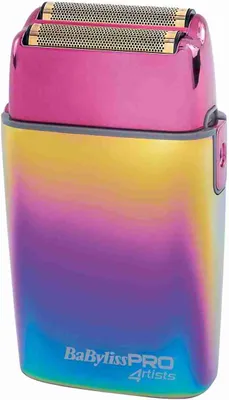 A close-up studio shot of a colorful electric shaver.