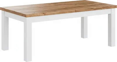 Produktbild von Großer ausziehbarer Esstisch Leonardo 100x200 cm – Weiß mit Eiche Craft – ausziehbar auf 300 cm – Massivholz Tisch für Esszimmer
