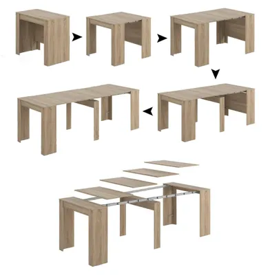 Produktbild von Ausziehbare Konsole Maclodio, verwandelbar in Esstisch, platzsparend und ausziehbar bis 237 cm, 90-237x76,6x90 cm, Eiche