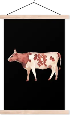 Produktbild von MuchoWow® Textilposter Kuh - Illustration - Braun 40x60 cm mit holzfarbenen Rahmen - Poster