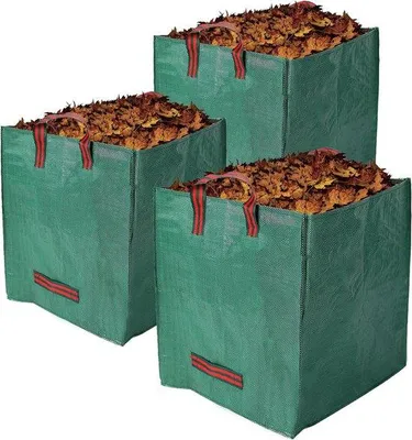 Imagen del producto de Bolsas para residuos de jardín Famanu, paquete de 3 unidades. Autoportantes, plegables y con asas para transporte. Ideales para hojas y restos de poda. Capacidad: 270 litros