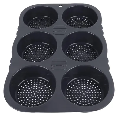 Obrázek produktu pro Forma na hamburgerové housky se 6 prohlubněmi - Pečící forma - Odolná vůči teplu - Silikon - Flexibilní - Skládací - 34,5 x 23,5 x 4 cm