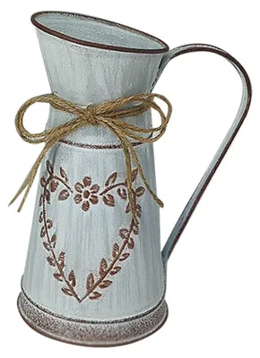 Rustikale Vase aus verzinktem Metall, Herz-Design, 11x23,5 cm