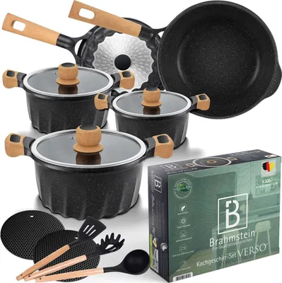 Produktbild von Kochtopf-Set schwarz Topfset Pfannenset Kochtopf Kochtopfset 13-Teilig mit Antihaftbeschichtung für alle Herdarten induktionsgeeignet