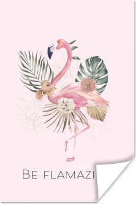 Produktbild von MuchoWow® Poster Flamingo - Blumen - Zitate 40x60 cm - Plakate für die Wand - Poster Babyzimmer