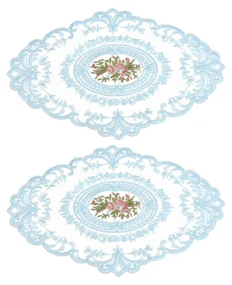 2er-Set ovale Spitzenplatzdeckchen 30x40 cm himmelblau