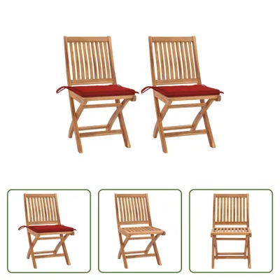 Produktbild von The Living Store Gartenstühle 2 Stk. mit Roten Kissen Teak Massivholz