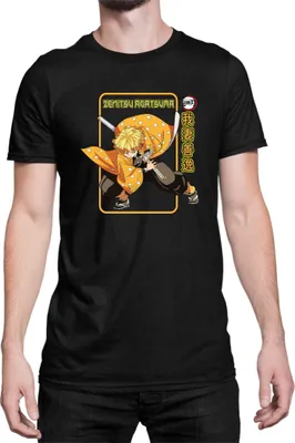 Zdjęcie produktu dla Męska Koszulka Demon Anime Slayer Kimetsu No Yaiba Zenitsu Agatsuma Pose, Man 3XL / Czarny