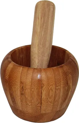 Produktbild von Mörser und Stößel aus Bambus-Holz, Zerkleinerer für Gewürze Kräuter usw. 8cm