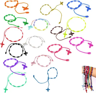 Imagen del producto de Brazaletes de Rosenkranz hechos a mano, 18 unidades, diseño de cruz, para la espiritualidad