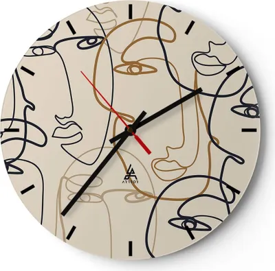 Produktbild von Wanduhr - Rund - Glasuhr - Frau Gesicht Linie - 30x30cm - Schleichendes Uhrwerk - Lautlos - zum Aufhängen bereit - Dekoration Modern - Wanddekoration aus Glas - C3AR30x30-5109