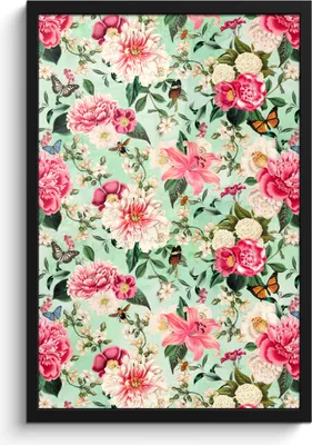 Produktbild von MuchoWow® MuchoWow® Gerahmtes Poster Blumen - Rosa - Schmetterling 40x60 cm - Poster mit zchwarzem Bilderrahmen - Papierdruck - Wandbilder