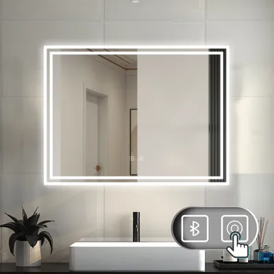 Produktbild von LED Badspiegel mit Bluetooth Warmweiß/Neutralweiß/Kaltweiß Dimmbar 80x60cm Beschlagfrei Speicherfunktion Badezimmer Spiegel mit Beleuchtung CE