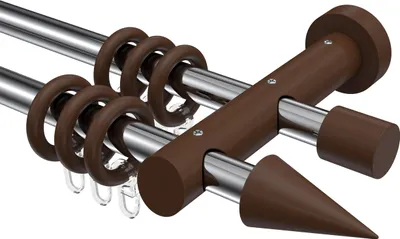 Produktbild von Interdeco Gardinenstange / Vorhangstange Chrom / Nussbaum lackiert, Typ Talena Siveo (Kegel), 20 mm Ø 2-läufig, 220 cm