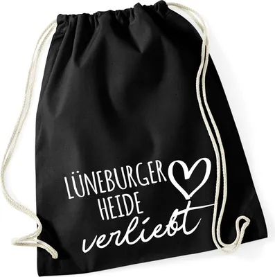 Produktbild von Huuraa Turnbeutel Lüneburger Heide verliebt 12 Liter Black Baumwolle Rucksack Geschenkidee
