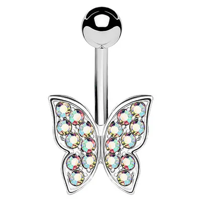Produktbild von Taffstyle Bauchnabelpiercing Bauchnabelpiercing Banane Stecker Kristall Schmetterling, Rainbow