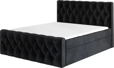 Produktbild von Boxspringbett LAND 200x200 mit 2 Bettkästen, Bonell-Matratze und Topper. Farbe: Schwarz.