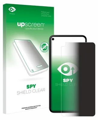 A product package for a screen protector is shown next to a smartphone displaying the screen protector.
