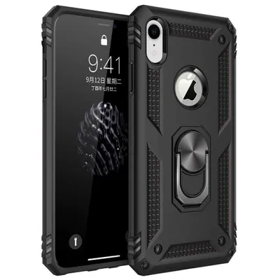 Obrázek produktu pro iPhone XR Pouzdro s Kroužkem, Dvouvrstvé Tvrdé PC TPU, Nárazuvzdorné Pouzdro s Stojánku pro iPhone XR černé
