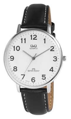 Produktbild von Q&Q Herrenuhr mit Kunstlederionsarmband, schwarz/silberfarbig, 3 bar