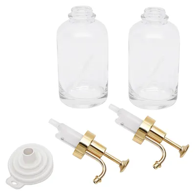 Produktbild von Sirupflaschen 2er Set - Glas Pumpflaschen - 500 ml je Spender - Edelstahldosierpumpe - Wiederverwendbar - Transparent