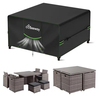 Image de Housse de protection pour mobilier de jardin, imperméable, dimensions 125x125x73 cm, tissu Oxford 420D, couleur noire
