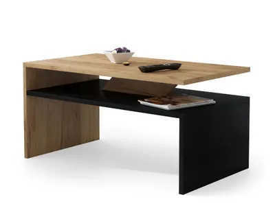 Produktbild von All4All kleiner Couchtisch Pico , Kaffeetisch , Wohnzimmertisch , Sofatisch mit Ablage , kleiner Tisch , 90x50cm , 05 , Gold Eiche + Schwarz