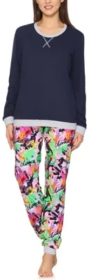 Produktbild von Merry Style Damen Schlafanzug Zweiteiler lang Pyjama Langarm Lange Hose mit Muster MS10-168 (Marineblau Tanzen, S)
