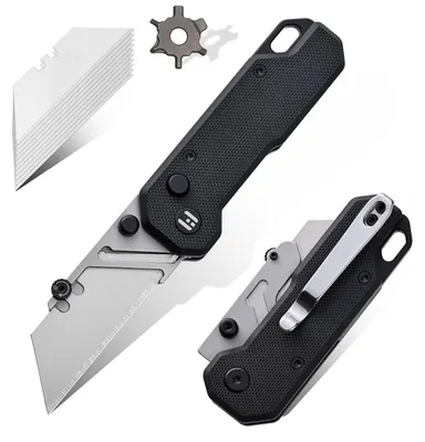 Image de Couteau pliant avec une lame de 6 cm en acier SK2, comprenant 10 lames de rechange, un manche en G10 de couleur noire